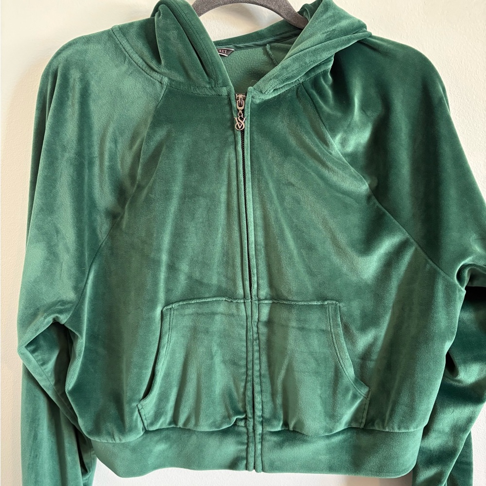 Green Velvet Zip-Up Hoodie